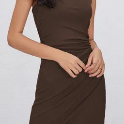 Outzidr Women Ribbed Ruched Bodycon Midi Dress With Slits image 4