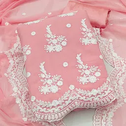 HERE&NOW Embroidered Silk Georgette Unstitched Dress Material-picture-14