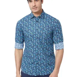 ColorPlus Blue Cotton Contemporary Fit Printed Shirt-picture-13