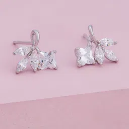 Kushal's Fashion Jewellery Rhodium-Plated Party Trendy Zircon Leaf Shaped Studs Earrings-picture-26