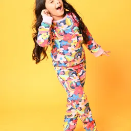 Anthrilo Full Sleeves Seamless Floral Printed Fleece Sweatshirt With Coordinating Jogger - Pink-picture-25
