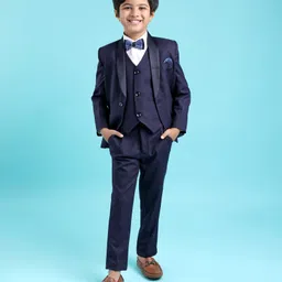Robo Fry Cotton Full Sleeves Solid Party Suit With Blazer & Bow- Blue-picture-18