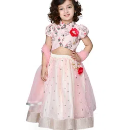 Saka Designs By Sapna Puffed Half Sleeves Floral Motif Printed & Sequin Embellished Coordinating Lehenga & Choli Set - Pink-picture-17