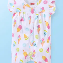 Babyhug 100% Cotton Knit Frill Sleeves Ice Cream Printed Romper - White-picture-23