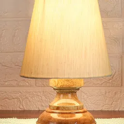 Devansh off-white cotton Natural Wood Table Lamp image 1