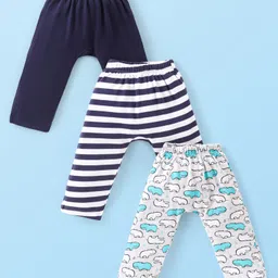 Babyhug  Cotton Knit Full Length Diaper Leggings with Stripes & Dino Print Pack of 3 - Multicolor-picture-26