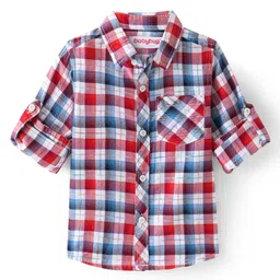 Babyhug Cotton Woven Full Sleeves Checks Shirt - Red White & Blue-picture-17
