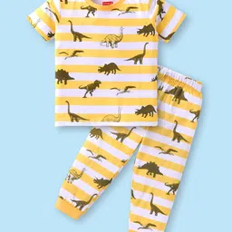 Babyhug Cotton Knit Half Sleeves Co-ords Night Suit with Dino Print - Yellow-picture-13
