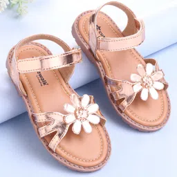 Cute Walk by Babyhug Velcro Closure Sandals with Floral Applique - Rose Gold-picture-18