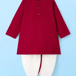 Babyhug Cotton Woven Full Sleeves Solid Colour Kurta Dhoti Set - Red-picture-19