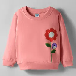 Tango Looper Knit Full Sleeves T-Shirt with Floral Graphics - Coral-picture-12