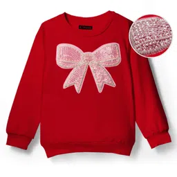 Pine Kids Cotton Knit Full Sleeves Sweatshirt With Sequin Detailing - Red-picture-31