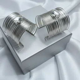 DressBerry Set Of 2 Rhodium-Plated Crystals Studded Cuff Bracelet-image-32