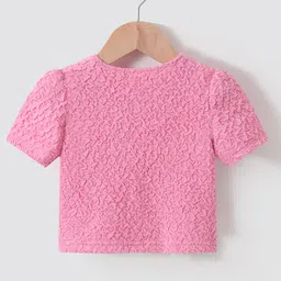 Kookie Kids Half Sleeves Textured Top Solid Colour with Pocket Detailing -  Pink image 2