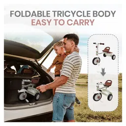 Baybee Trikidz 2 in 1 Baby Cycle for Kids, Foldable Kids Tricycle with Adjustable Seat, Bell, Back Rest & Storage Basket for Kids 18 to 5 Years (White) image 2