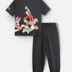 Nap Chief Pure Cotton Mickey & Friends Featuring Half Sleeves Characters Printed Tee & Coordinating Joggers Set - Dark Grey image 3