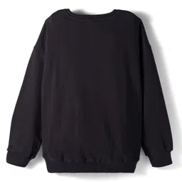 kookie kids india Kookie Kids Terry Knit Full Sleeves Solid Color Pullover Sweatshirt with Kangaroo Pocket & Badge Detailing - Black image 2