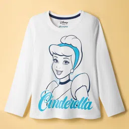 HoneyHap Disney Single Jersey Knit Full Sleeves Night Suit With Disney Princess Print - White & Navy Blue image 2