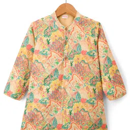 Babyhug Woven Full Sleeves Kurta Pajama Set With Floral Print & Embroidery- Multicolour image 2