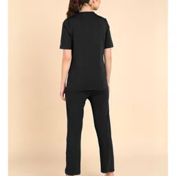 Zelena 95% Cotton 5% Lycra Knit Half Sleeves Solid Maternity Top & Pajama With Two Layer Lift Nursing Access -Black image 3