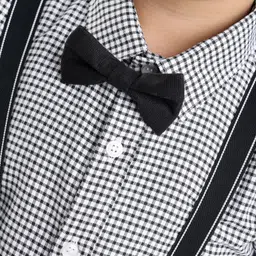 Mark & Mia Full Sleeves Checkered Party Shirt & Trouser Set with Bow Tie & Suspenders - Black & Grey image 3