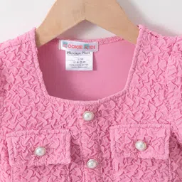 Kookie Kids Half Sleeves Textured Top Solid Colour with Pocket Detailing -  Pink image 3