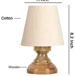 Devansh off-white cotton Natural Wood Table Lamp image 3