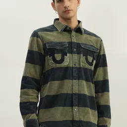 True Religion Pure Cotton Corduroy Striped Casual Shirt-image-21