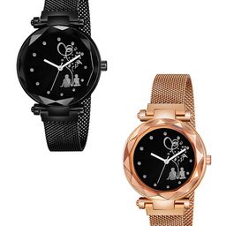 CSAMON Women Pack of 2 Printed Round Button Regular Analogue Watch-picture-28