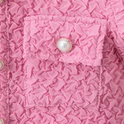 Kookie Kids Half Sleeves Textured Top Solid Colour with Pocket Detailing -  Pink image 4