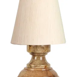 Devansh off-white cotton Natural Wood Table Lamp image 4