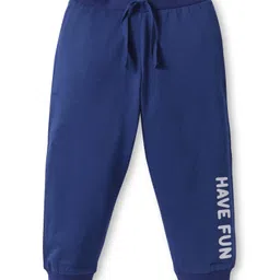 Babyhug Single Jersey Full Length Lounge Pants with Animal & Text Print Pack Of 2 - Blue & Navy Blue image 4