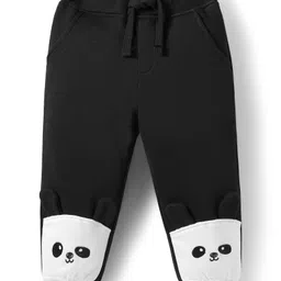 Mark & Mia Fleece Knit Full Sleeves Oversize Winter Wear T-Shirt & Joggers Set with Stripes & Panda Print - Black & White image 4