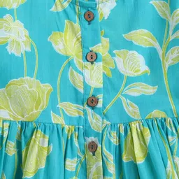 The Magic Wand Cotton Woven Three Fourth Sleeves Floral Printed Gota Lace & Mirror Work Embellished Top & Palazzo Set - Green image 5