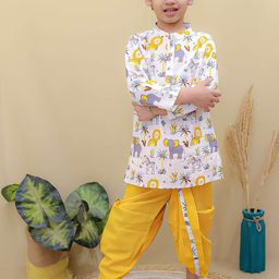 Superminis Boys Printed Pure Cotton Band Collar Straight Kurta With Dhoti Pants-picture-7