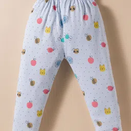ToffyHouse Knitted Full Sleeves Co-Ord Night Suit With Bee & Butterfly Print - Light Blue image 5