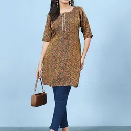 JIVORA Women Ethnic Motifs Printed Pure Silk Kurti-image-93
