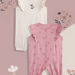 mothercare Infant Girls Pack Of 2 Floral Printed Pure Cotton Rompers-picture-29
