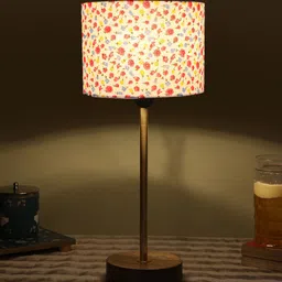 Devansh White & Pink Printed Cylinder Shaped Wooden Contemporary Table Lamp image 2