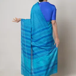 Unnati Silks Blue Cotton Printed Saree With Unstitched Blouse image 2