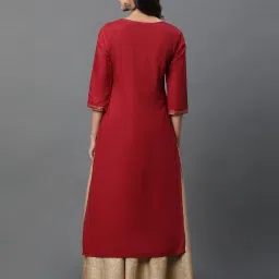 Aurelia Red Cotton Printed Straight Kurta image 2