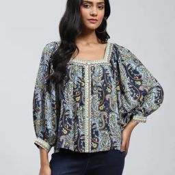 Label Ritu Kumar Navy Printed Top-picture-15