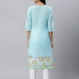 Aurelia Blue Cotton Printed Straight Kurta image 2