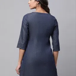 Aurelia Blue Cotton Woven Pattern Straight Kurti image 2