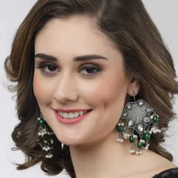 Moedbuille Crystal & Pearl Studded Tribal Design Silver-Plated Handcrafted Tassel Dangler Earrings image 2