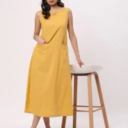 R&B Mustard Cotton Embellished Midi Dress-picture-13