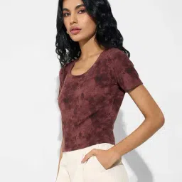 People By Pantaloons Burgundy Slim Fit Printed Top image 3