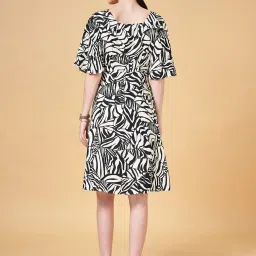Annabelle by Pantaloons White & Black Printed A-Line Dress image 2