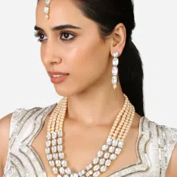 Zaveri Pearls Gold Tone Multistring Beaded Stones Necklace Earring & Maangtikka Set-ZPFK17317-picture-24