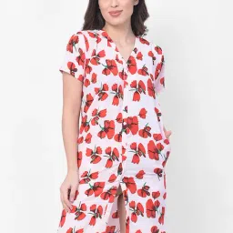 Clovia Red & Light Pink Floral Print Nighty-image-46
